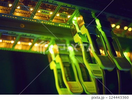 Close-up of cables in data center 124443360