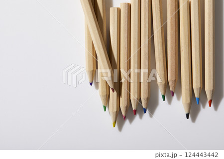 Colorful pencils on white background 124443442