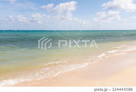 Calm sea waves on sandy beach Calm sea waves on sandy beach 124443586