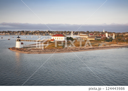 Nantucket Harbor with Brant Point Light on early morning 124443986