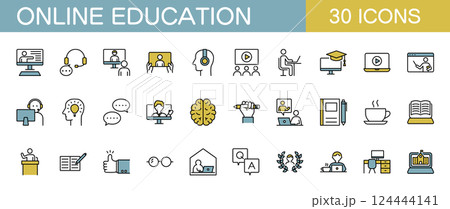 オンライン教育に関するアイコンセット　 124444141