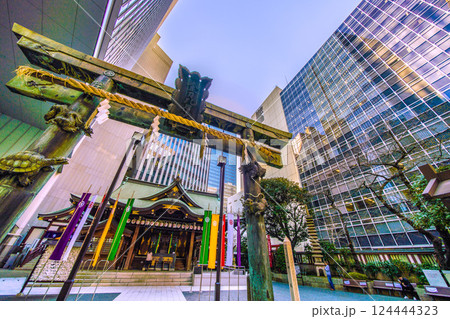 日本の東京都市景観 虎ノ門琴平タワーや金刀比羅宮などを望む。(画面左奥方向に虎ノ門ヒルズ駅) 日本の東京都市景観 虎ノ門琴平タワーや金刀比羅宮などを望む。(画面左奥方向に虎ノ門ヒルズ駅) 124444323