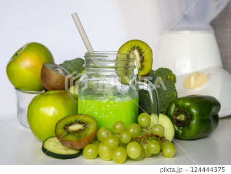 Healthy and antioxidant green fruit and vegetable juice 124444375