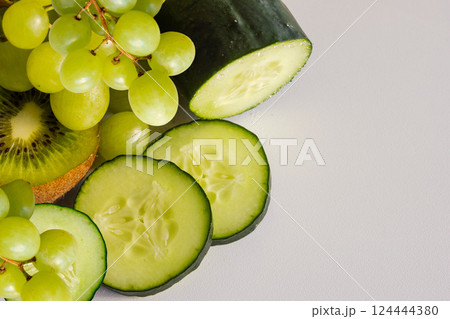 Fresh green fruits and vegetables for a healthy menu. Fresh green fruits and vegetables for a healthy menu. 124444380
