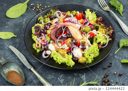 Octopus salad, Traditional Portuguese cuisine. Octopus salad, Traditional Portuguese cuisine. 124444422