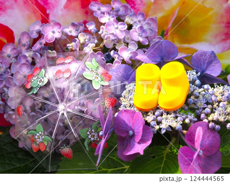 ビニール傘と黄色い長靴 124444565