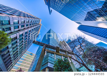 日本の東京都市景観 虎ノ門琴平タワーや金刀比羅宮などを望む。(画面中央奥方向に虎ノ門ヒルズ駅) 日本の東京都市景観 虎ノ門琴平タワーや金刀比羅宮などを望む。(画面中央奥方向に虎ノ門ヒルズ駅) 124444593