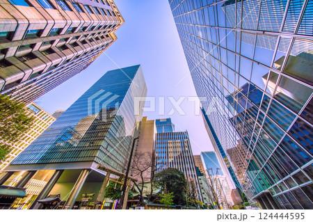 日本の東京都市景観 虎ノ門琴平タワーや金刀比羅宮などを望む。（画面中央奥方向に虎ノ門ヒルズ駅） 124444595