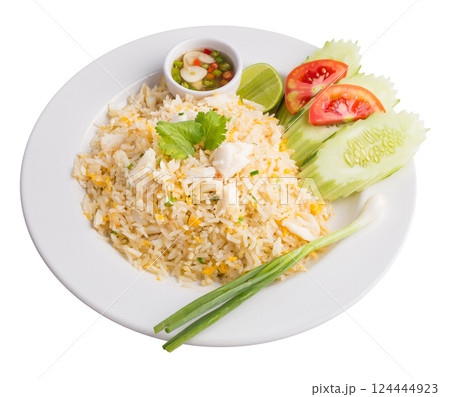 Fried rice with Crab isolated on a white background. Fried rice with Crab isolated on a white background. 124444923