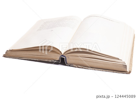 Open old book isolated on white background. Open old book isolated on white background. 124445089