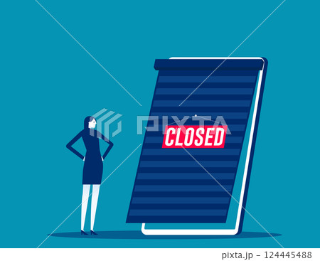 Businesswoman close the shutter of his online store on the phone screen 124445488