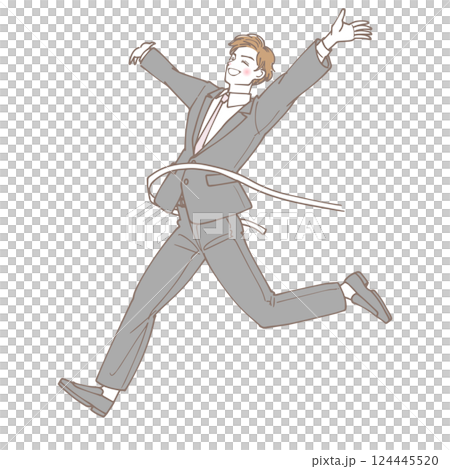 ゴールテープを切っているビジネスマンの男性のイラスト 124445520