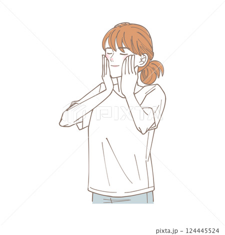 お肌のお手入れをしている女性のイラスト 124445524