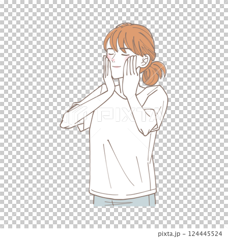 お肌のお手入れをしている女性のイラスト 124445524