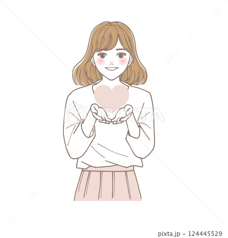 手にハートを乗せている女性のイラスト 124445529