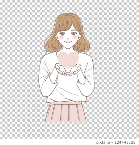 手にハートを乗せている女性のイラスト 124445529