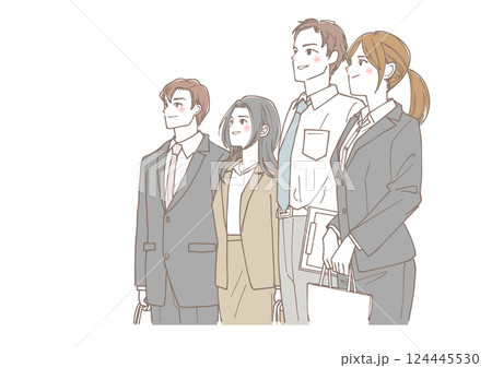 空を見上げているビジネスマンのチームのイラスト 空を見上げているビジネスマンのチームのイラスト 124445530