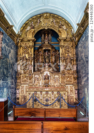Loule, Portugal - Feb 17, 2025: Interior of Our Lady of the Conception Hermitage, Loule, Algarve, Portugal Loule, Portugal - Feb 17, 2025: Interior of Our Lady of the Conception Hermitage, Loule, Algarve, Portugal 124446360