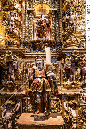 Lagos, Portugal - Feb 22, 2025: Interior of Church of St Anthony, Igreja de Santo Antonio in Lagos, Algarve, Portugal 124446397