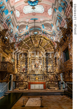 Lagos, Portugal - Feb 22, 2025: Interior of Church of St Anthony, Igreja de Santo Antonio in Lagos, Algarve, Portugal 124446403