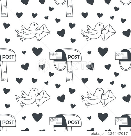 Seamless pattern with illustration of dove carrying letter 124447017
