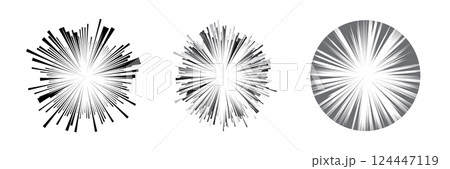 Set of circles made of black lines from center as manga comic speed effect, explosion or radial bursts 124447119