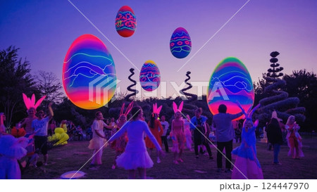 幻想的なイースターエッグの輝き 124447970