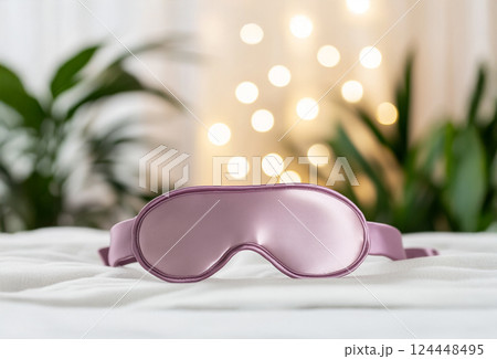 Silk eye mask for sleep, bed, plants and light bokeh 124448495