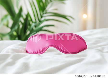 Silk eye mask for sleep, bed, plants and light bokeh 124448496