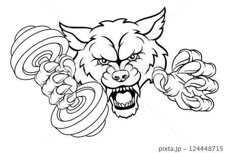 Wolf Werewolf Weight Lifting Dumbbell Gym Mascot 124448715