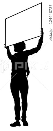 Protest Rally March Picket Sign Silhouette Person 124448727