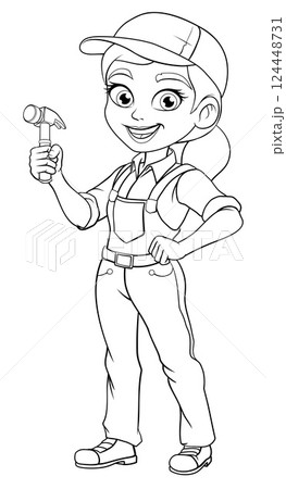 Woman Female Carpenter Cartoon Hammer Builder 124448731