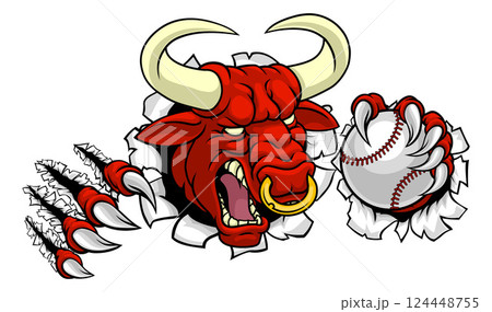 Bull Minotaur Longhorn Cow Baseball Mascot Cartoon 124448755