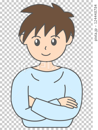 腕組みして自信のある顔をする男性のイラスト 124448784