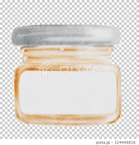 Jam jar or honey watercolor. Hand drawn canned sweets on white background. Clip art food. Ideal for packaging goods with jam. Organic food Jam jar or honey watercolor. Hand drawn canned sweets on white background. Clip art food. Ideal for packaging goods with jam. Organic food 124448816