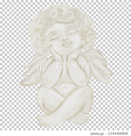 Watercolor Cupid. Baptism angel. Hand drawn little Cherub in pastel colors on a white background. Clip art religious. Perfect for Valentine's Day and Christening cards and posters. High quality 124448909