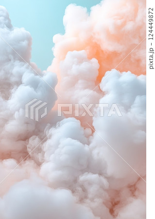 Soft cloud-like formations blend into a pastel gradient, featuring powder-blue and misty hues that create an elegant, cinematic feel perfect for artistic projects or text overlay 124449872
