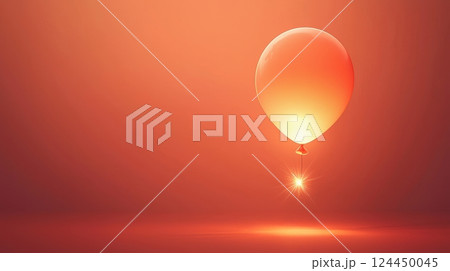 A glowing orange balloon floats against a soft, gradient background 124450045