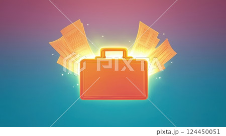 A vibrant illustration of a briefcase with glowing documents, opportunity, professionalism, and business potential concept. 124450051
