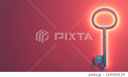 A glowing key against a vibrant pink background, opportunity and access concept. A glowing key against a vibrant pink background, opportunity and access concept. 124450114
