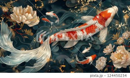 Mythical creatures koi fish illustration 124450234