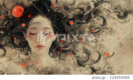 Mythical creatures. Japan myth. Amaterasu 124450400