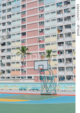 Choi Hung Estate rainbow color apartment building in Hong Kong 124450464