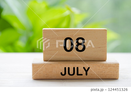 July 8th calendar text on wooden blocks with customizable space for text. Calendar concept July 8th calendar text on wooden blocks with customizable space for text. Calendar concept 124451326