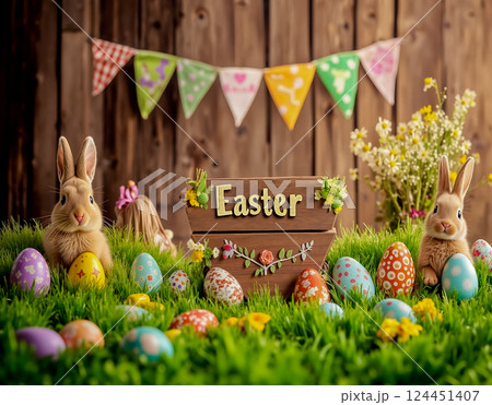 Easter bunny and eggs Easter bunny and eggs 124451407