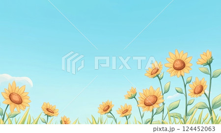 A vibrant field of sunflowers under a clear blue sky A vibrant field of sunflowers under a clear blue sky 124452063
