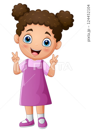 Cartoon happy little girl posing Cartoon happy little girl posing 124452104