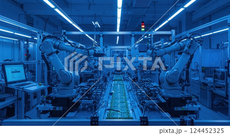Automated robotic arms in a modern factory,...のイラスト素材 [124452325] - PIXTA