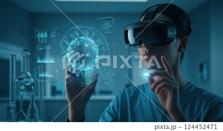 Scientist using virtual reality headset to...のイラスト素材 [124452471] - PIXTA
