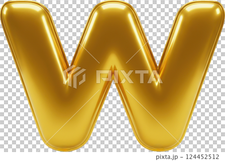 Golden balloon letter W. Shiny, inflatable, and vibrant. 124452512